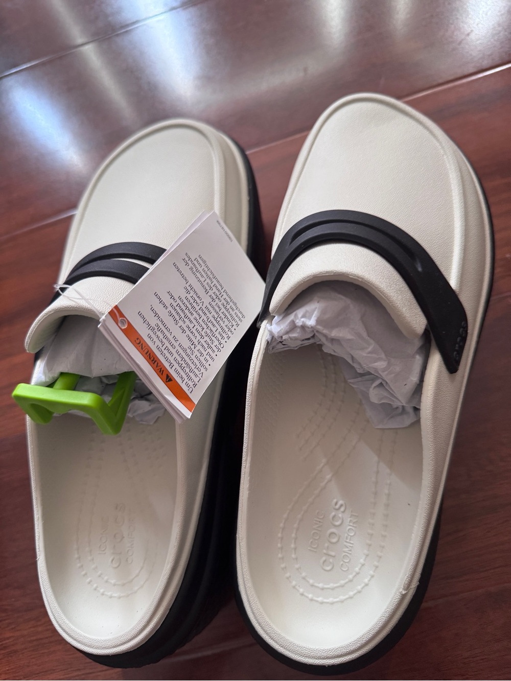 CROCS Two-Tone Slip-On Clog in Cream with Black Strap
